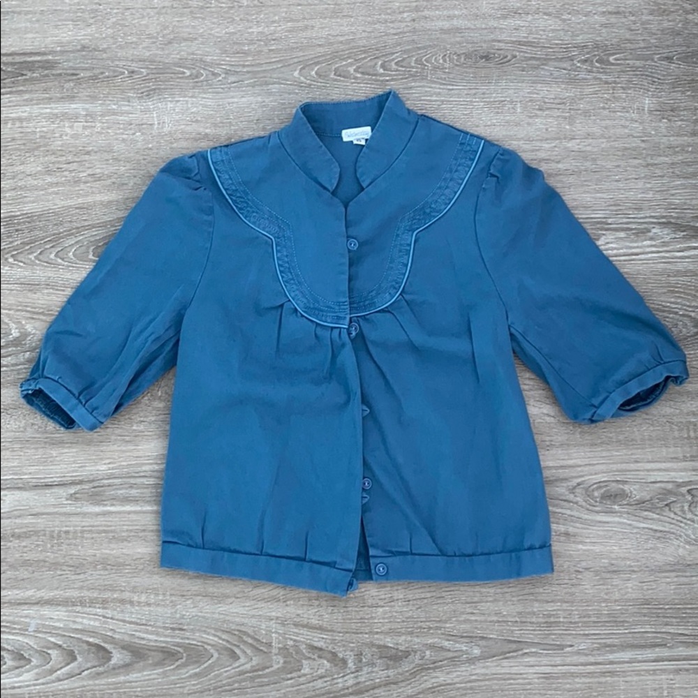 ❤️ Wednesday Blue Cropped Mandarin Collar Jacket